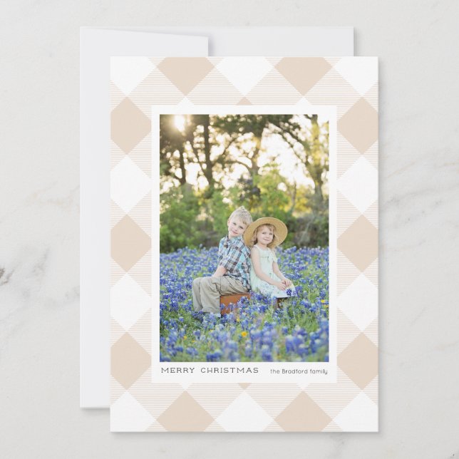 Cream Buffalo Check Plaid on Cream Photo Holiday (Front)