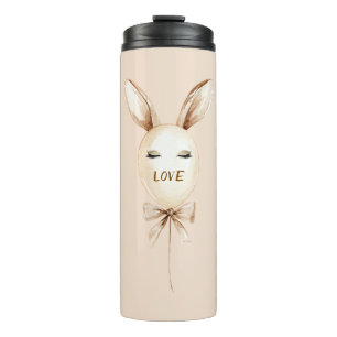 Cream Bunny Ears Balloon Gold Sparkle Eyes Thermal Tumbler