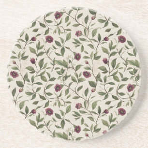 Cream Burgundy Flowers Coaster