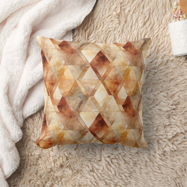 Cream Burgundy Red Gold Triangles Christmas Cushion (Blanket)