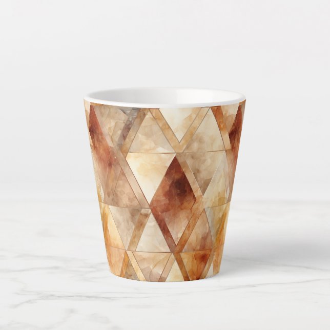 Cream Burgundy Red Gold Triangles Christmas Latte Mug (Front)