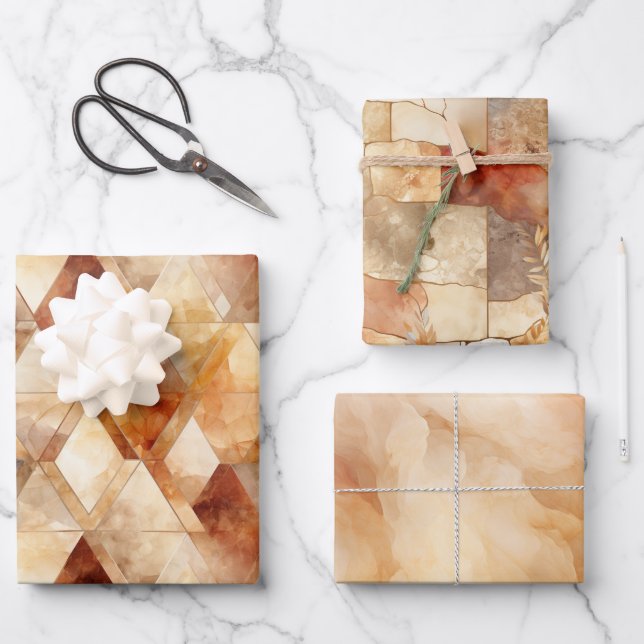 Cream Burgundy Red Gold Triangles Christmas Wrapping Paper Sheet (Front)