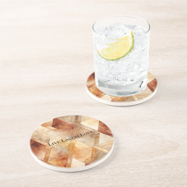 Cream Burgundy Red Gold Triangles Coaster (Side)