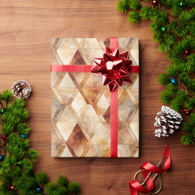 Cream Burgundy Red Gold Triangles Wrapping Paper (Holiday Gift)