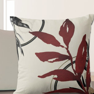 Cream & Burgundy Watercolor Leaves Cushion