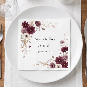 Cream Burgundy Wedding Anemone Blooms Napkin