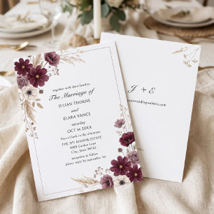 Cream Burgundy Wedding Pampas Cosmos Invitation