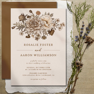 Cream Burnt Orange Rust Elegant Fall Boho Wedding Invitation