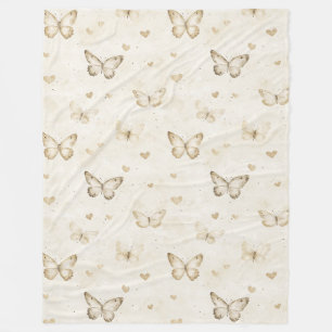Cream Butterflies Hearts Birthday Fleece Blanket