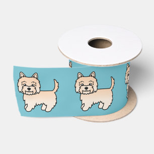 Cream Cairn Terrier Cartoon Dog Illustration Blue Satin Ribbon