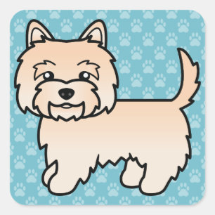 Cream Cairn Terrier Cartoon Dog Illustration Blue Square Sticker