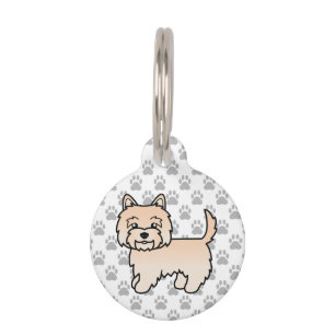 Cream Cairn Terrier Dog Drawing & Pet's Info Pet Tag