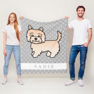 Cream Cairn Terrier Dog Illustration Custom Name Fleece Blanket