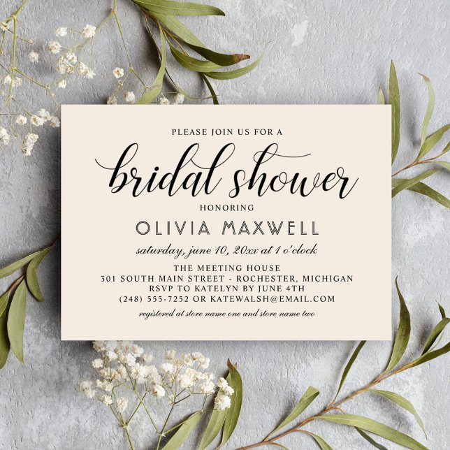 Cream Calligraphy Script Wedding Bridal Shower Invitation (Creator Uploaded)