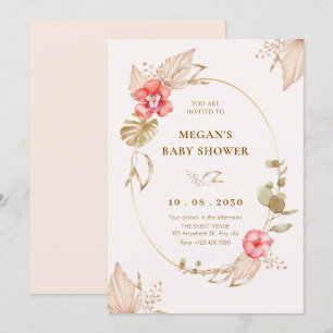 Cream calm floral elegant baby shower invitation