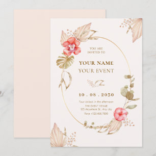 Cream calm floral elegant invitation
