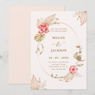 Cream calm floral elegant wedding invitation
