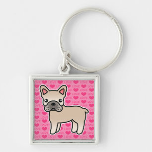 Cream Cartoon French Bulldog Key Ring