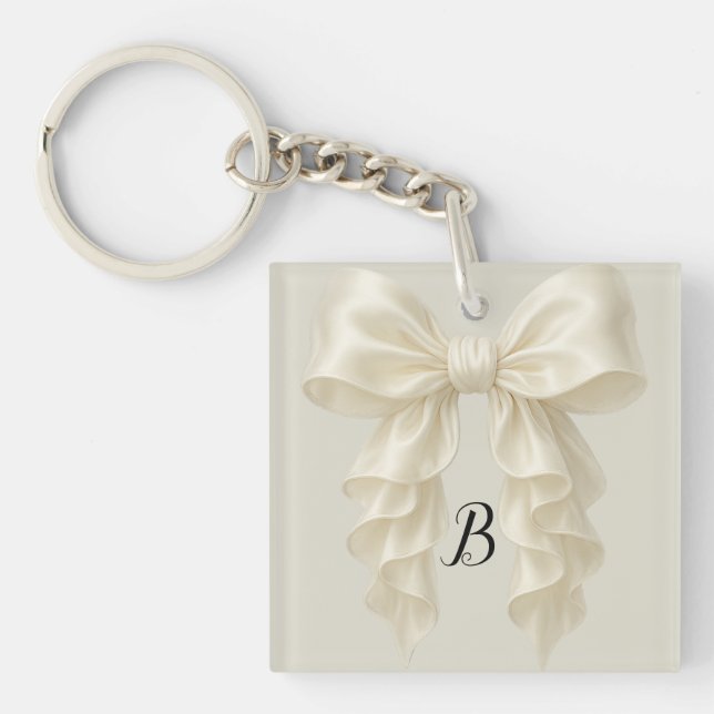 Cream Cascade Ruffle Bow Classy Posh Key Ring (Front)