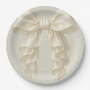 Cream Cascade Ruffle Bow Classy Posh Paper Plate