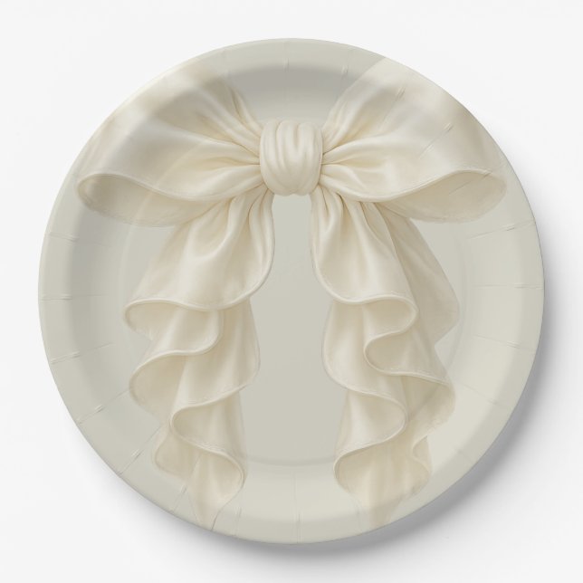 Cream Cascade Ruffle Bow Classy Posh Paper Plate (Front)