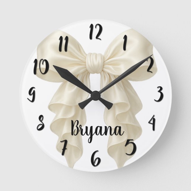 Cream Cascade Ruffle Bow Elegant Posh Girly Round Clock (Front)