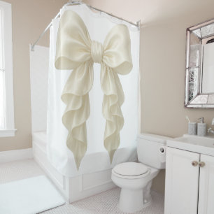 Cream Cascade Ruffle Bow Elegant Posh Girly Shower Curtain