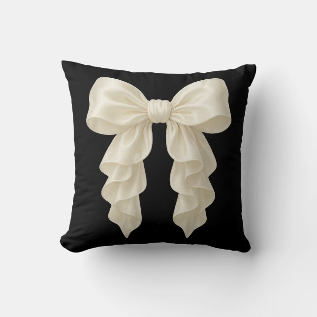 Cream Cascade Ruffle Bow Trendy Posh Girly Cushion (Front)