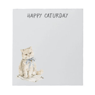 Cream Cat Blue Bow Caturday Notepad