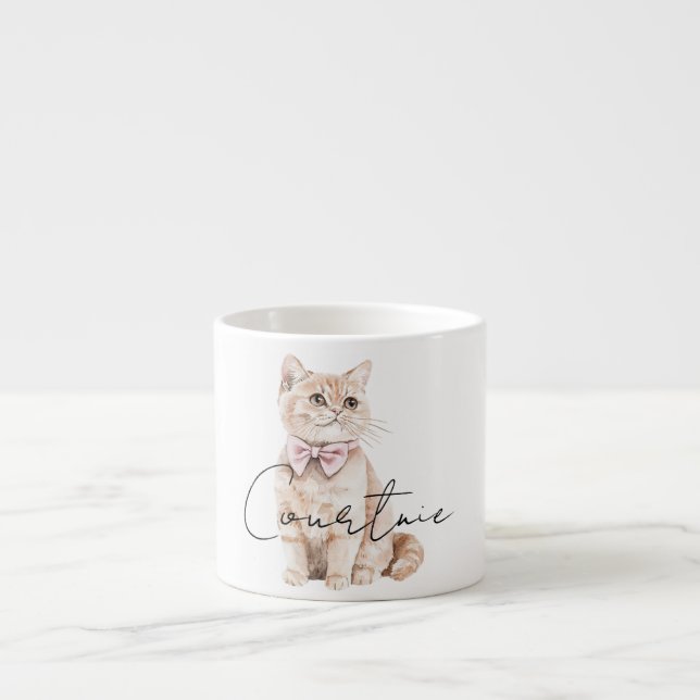 Cream Cat Pink Bow Espresso Cup (Front)