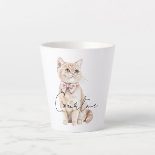 Cream Cat Pink Bow Latte Mug
