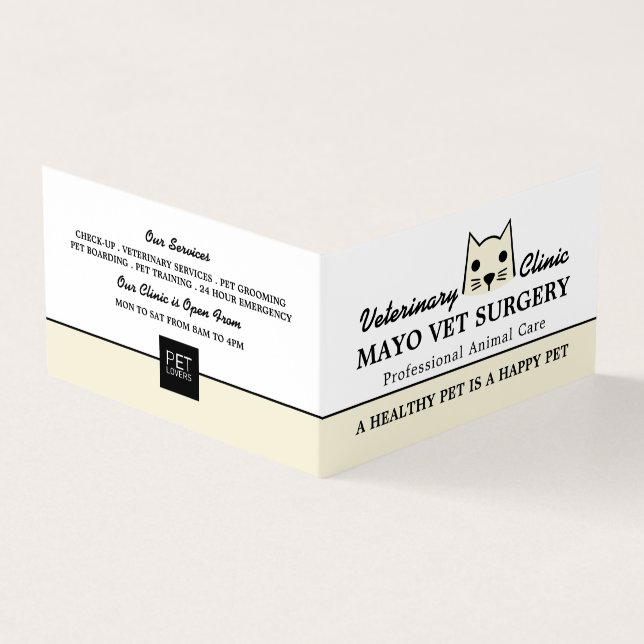 Cream Cat, Veterinarian, Veterinary Detailed Business Card (Outside)