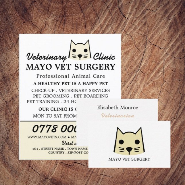 Cream Cat, Veterinarian, Veterinary Service Business Card (Creator Uploaded)