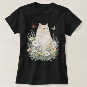 Cream Cat Wildflower Botanical Art T-Shirt