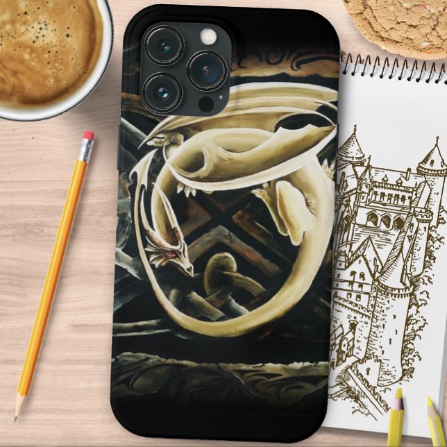 Cream Celtic Art Dragon Fantasy Case-Mate iPhone Case (Creator Uploaded)