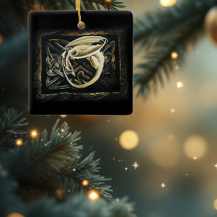Cream Celtic Art Dragon Fantasy Ceramic Ornament