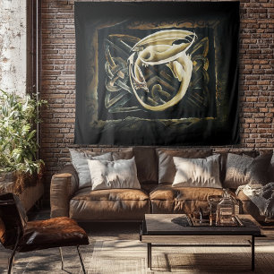 Cream Celtic Art Dragon Fantasy Tapestry