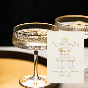 Cream Champagne Tower Surprise 50th Birthday Party Invitation