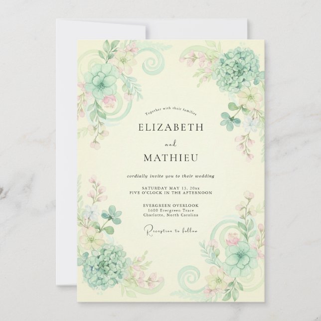 Cream Champagne Vine Wedding Invitation (Front)