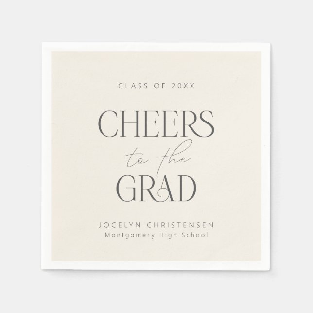Cream Charcoal Personalized Cheers Grad Party Napkin (Front)