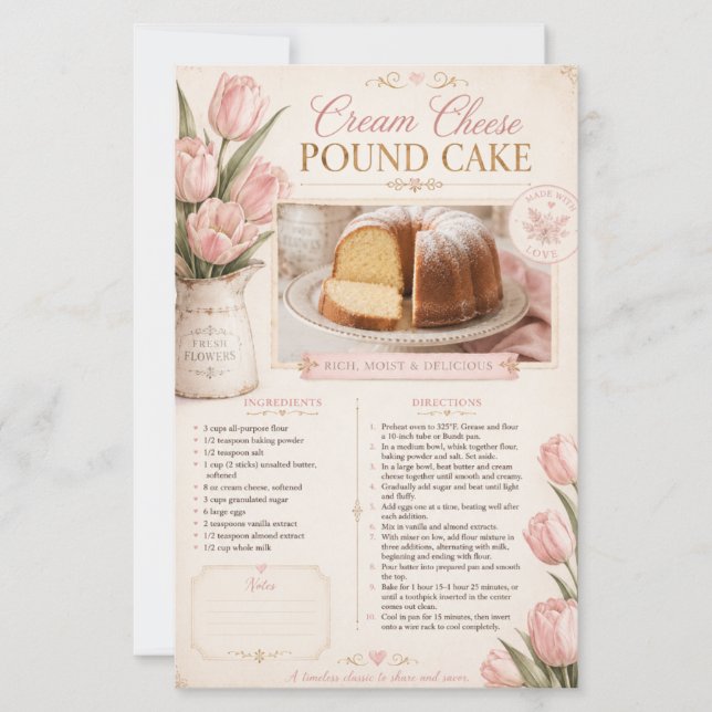 Cream Cheese Pound Cake, Pink Tulips Rustic  (Front)