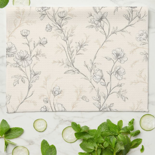 Cream Chic Floral Tea Towel (Folded)