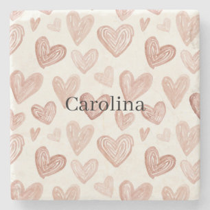 Cream Chocolate Hearts Love Valentine's Day Stone Coaster