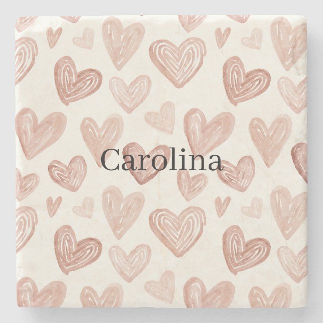 Cream Chocolate Hearts Love Valentine's Day Stone Coaster (Front)