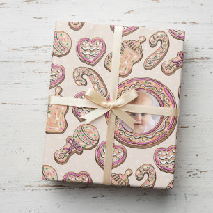 Cream Christmas Gingerbread Cookies Baby Photo Wrapping Paper