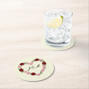 Cream coasters with a pink and red heart