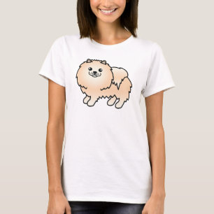 Cream Coat Cute Cartoon Pomeranian Dog Design T-Shirt