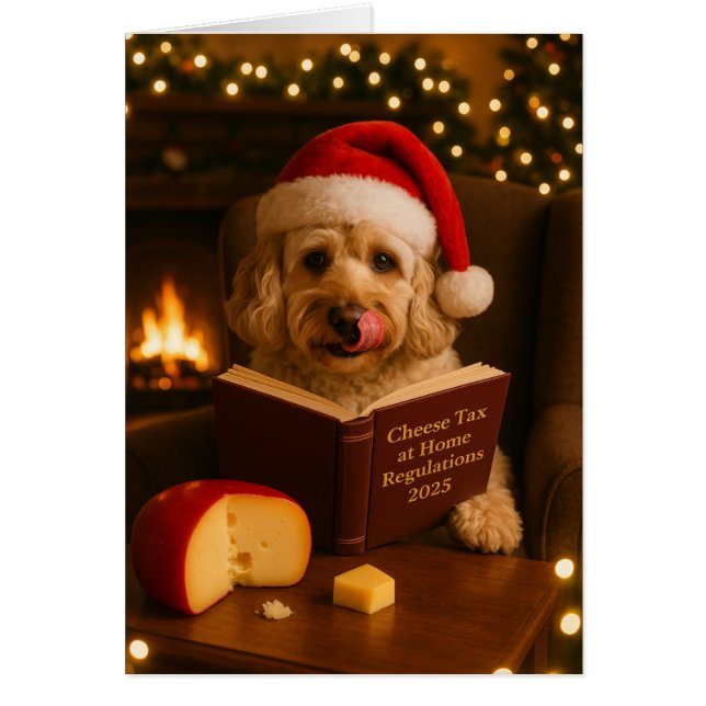 Cream Cockerpoo 'Cheese Tax' Christmas card (Front)