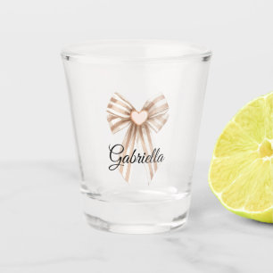 Cream Cocoa Bow Blush Pink Heart Shot Glass