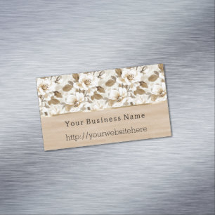 Cream Cocoa Brown Flowers Business name website Magnetic Business Card